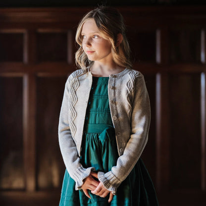 Hope & Henry Organic Ruffle Cuff Cable Cardigan - Gray Heather