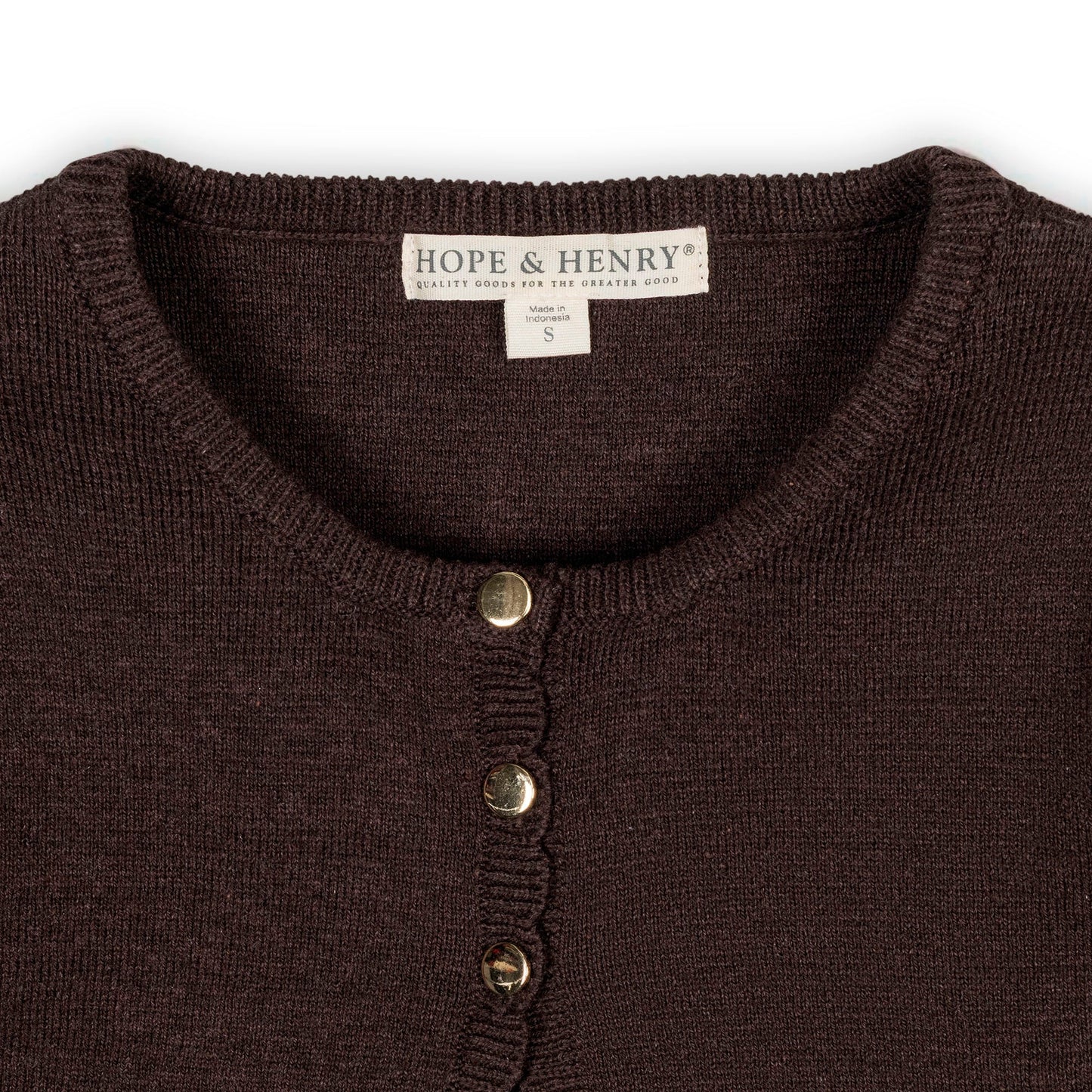 Hope & Henry Organic Cropped Scallop Cardigan – Chocolate Heather | Girls’ Organic Sweater