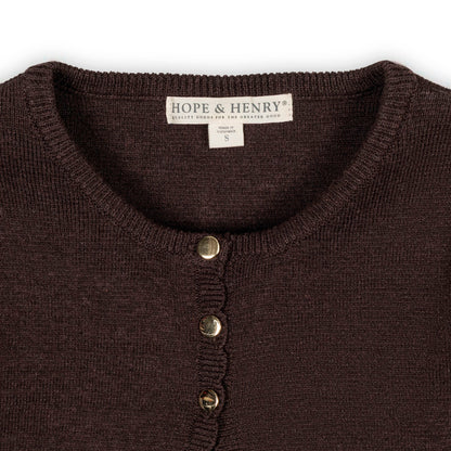 Hope & Henry Organic Cropped Scallop Cardigan – Chocolate Heather | Girls’ Organic Sweater