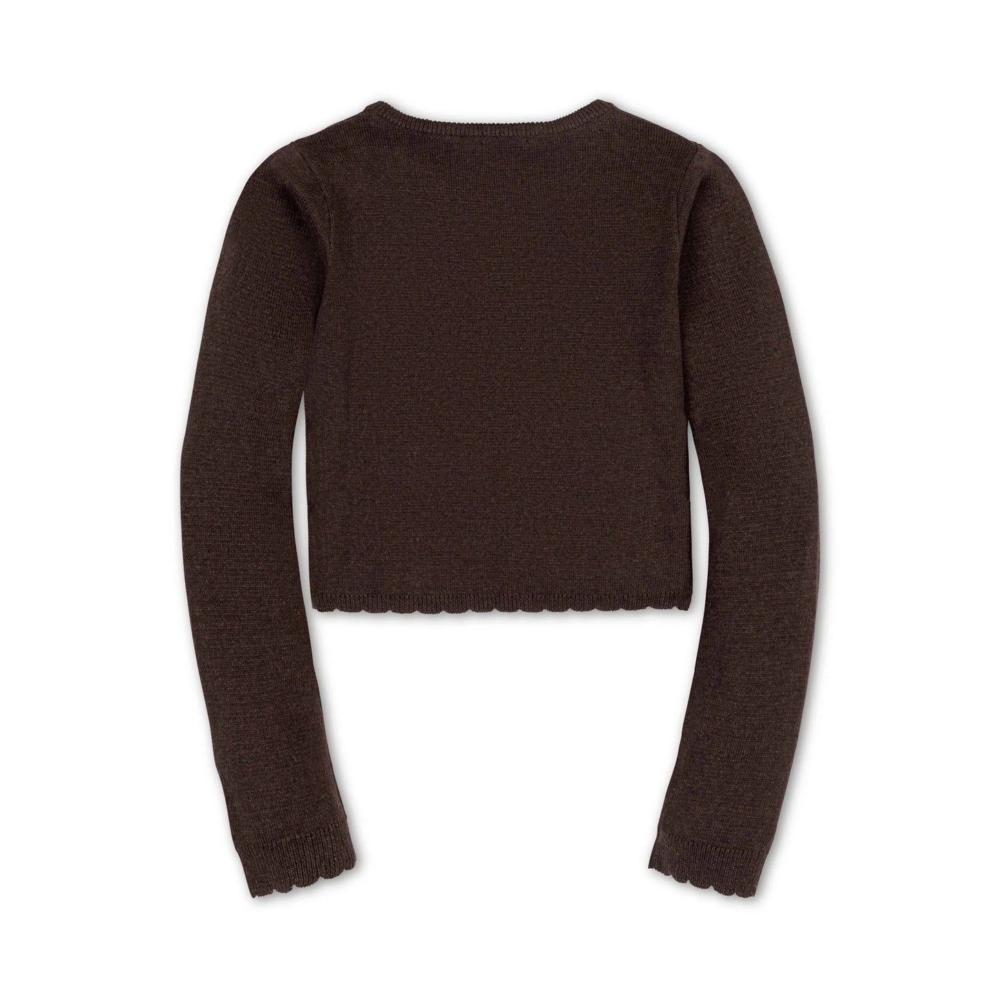 Hope & Henry Organic Cropped Scallop Cardigan – Chocolate Heather | Girls’ Organic Sweater