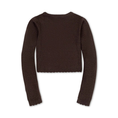 Hope & Henry Organic Cropped Scallop Cardigan – Chocolate Heather | Girls’ Organic Sweater