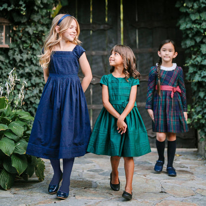Hope & Henry Organic Puff Sleeve Pintuck Dress - Navy