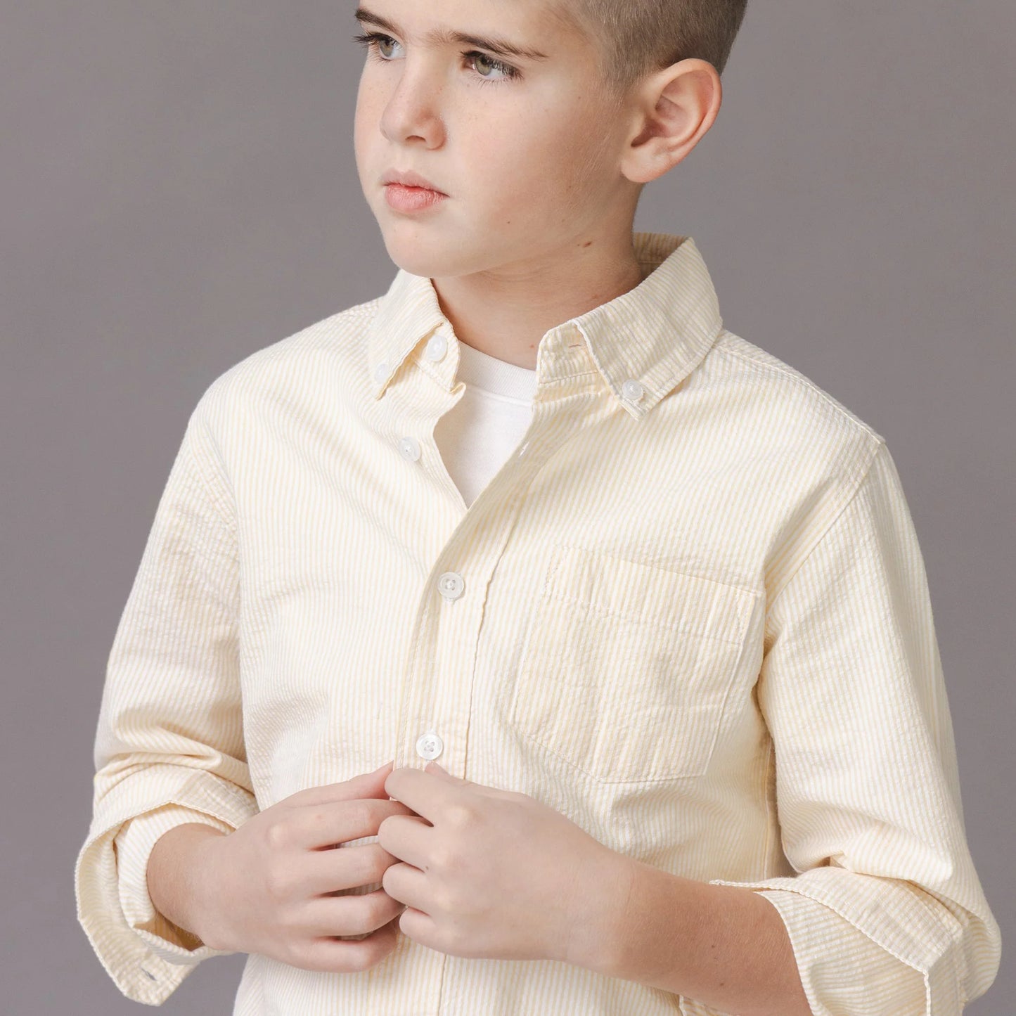 Hope & Henry Organic Seersucker Shirt - Yellow