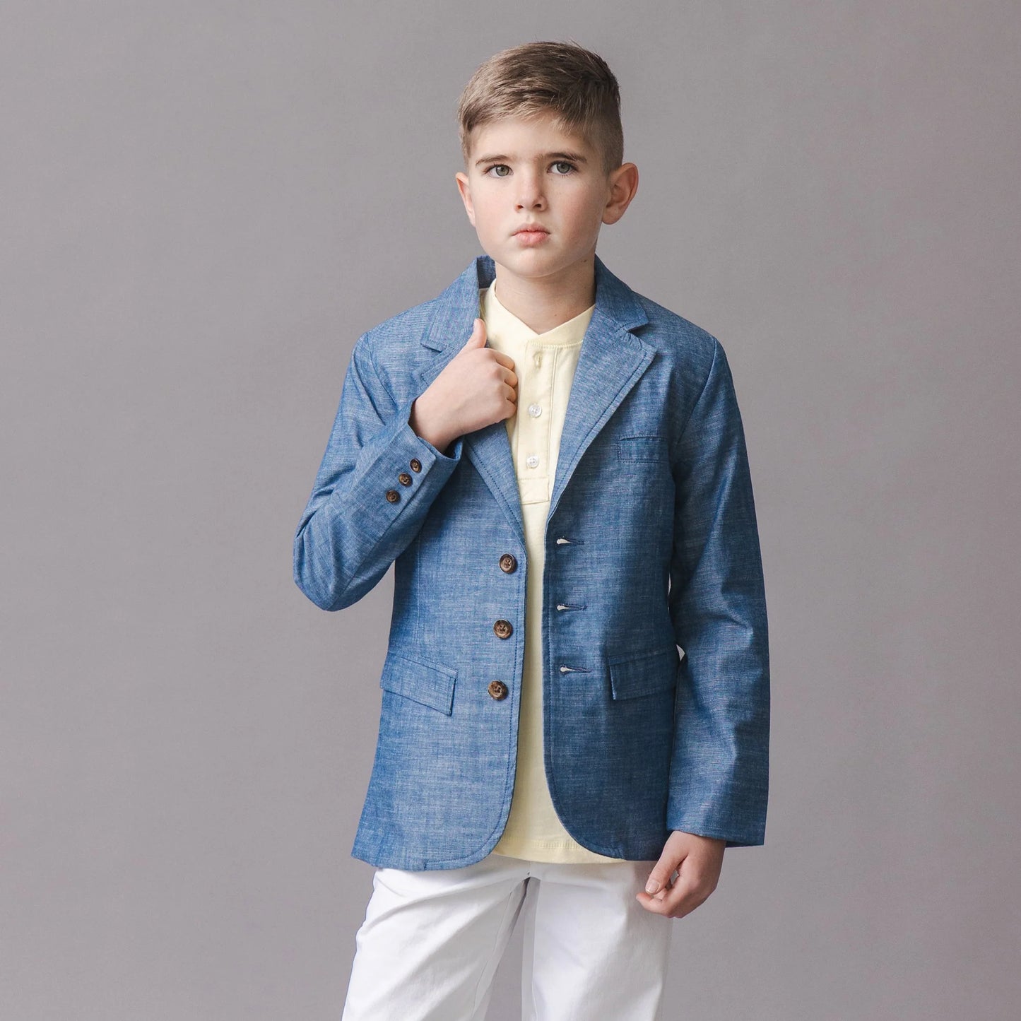 Hope & Henry Organic Chambray Suit Jacket - Blue