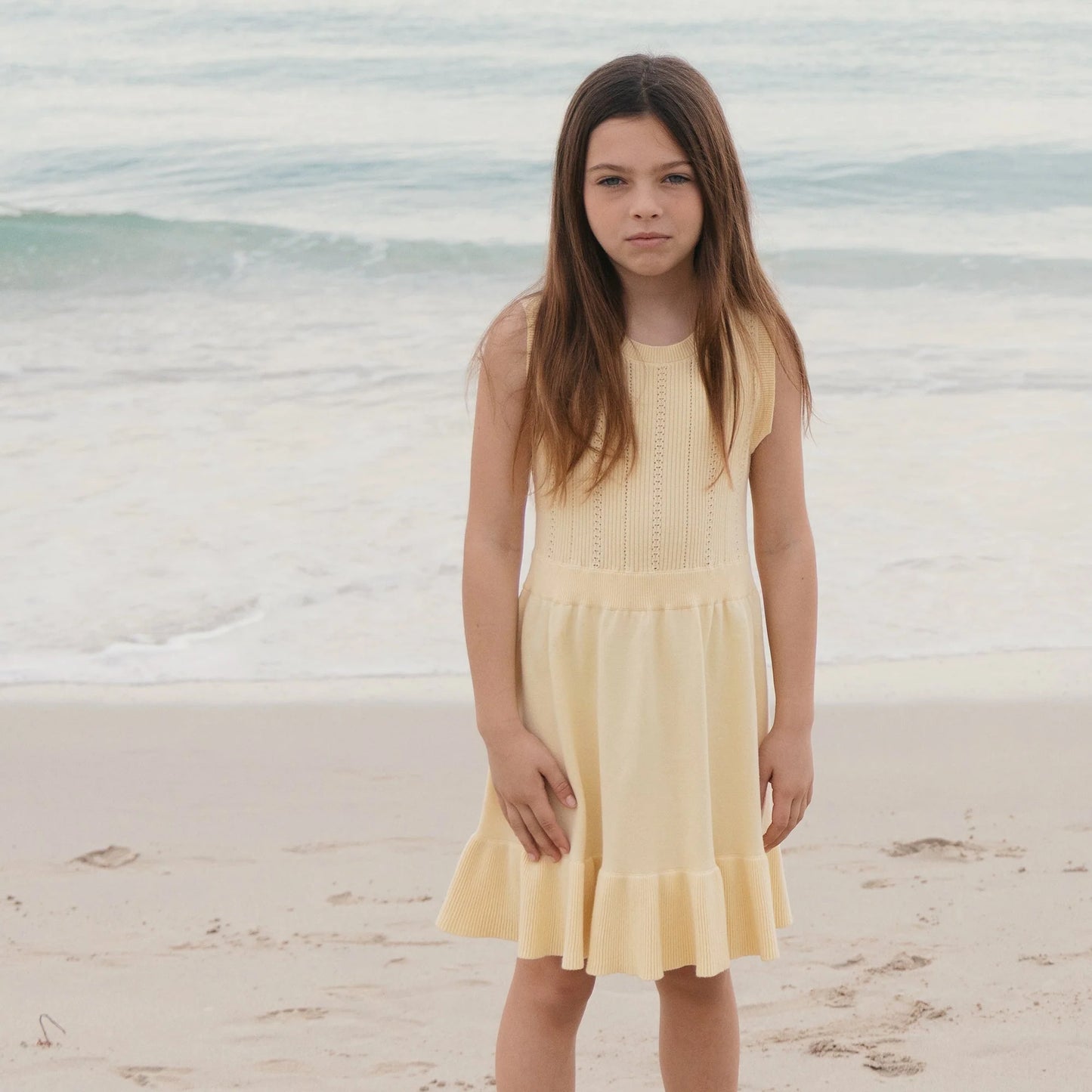 Hope & Henry Organic Flounce Hem Sweater Dress - Yellow