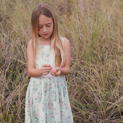 Hope & Henry Organic Sleeveless Sateen Party Dress - Green Floral