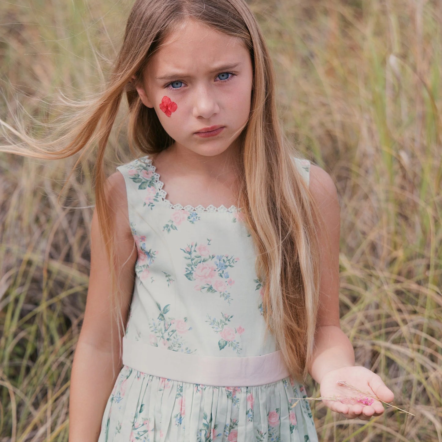 Hope & Henry Organic Sleeveless Sateen Party Dress - Green Floral