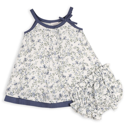 Viverano Organics Lyla Floral Muslin Baby Dress & Bloomer (Organic Cotton) – Navy Ditsy Floral