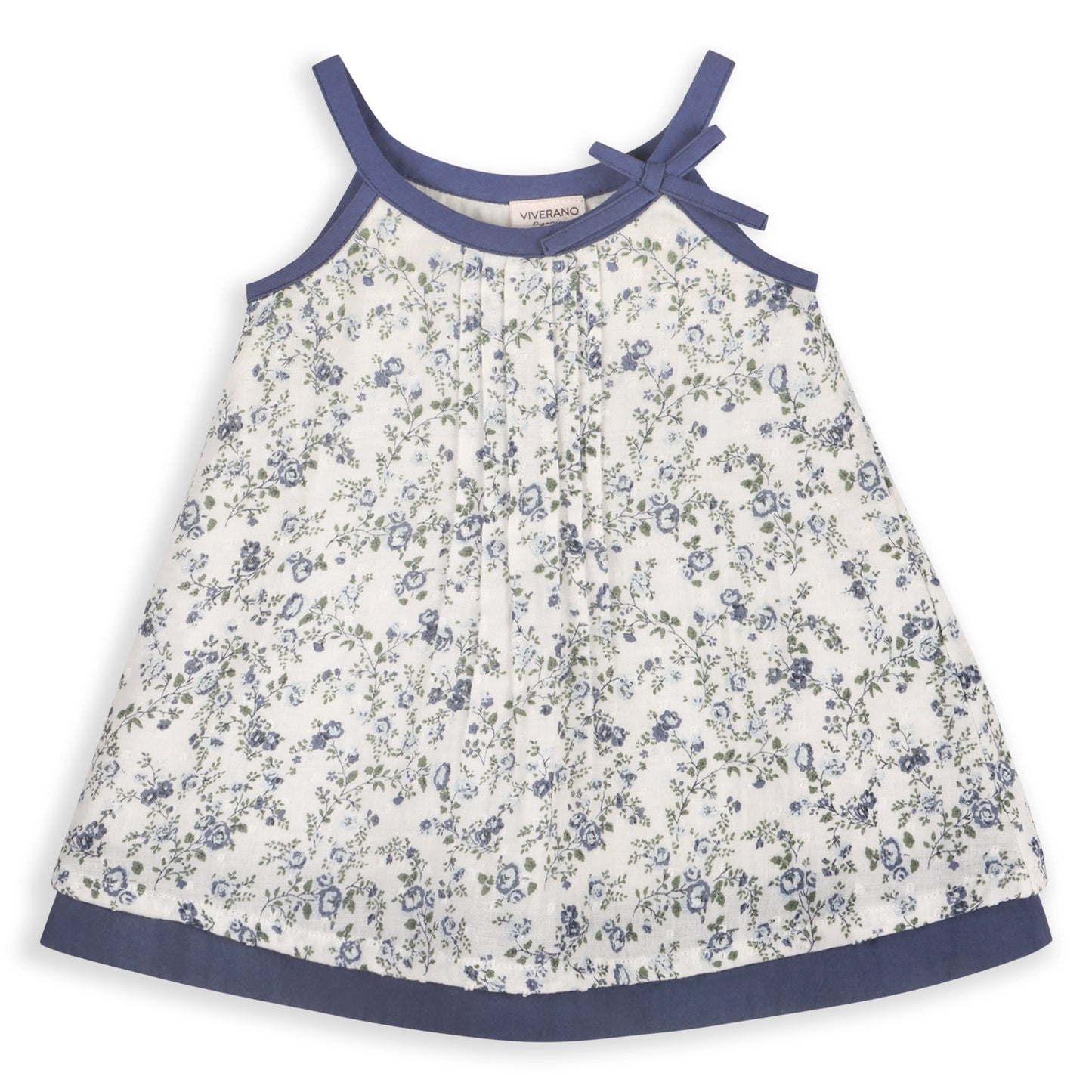 viverano, white with denim blue floral detail.  spaghetti straps