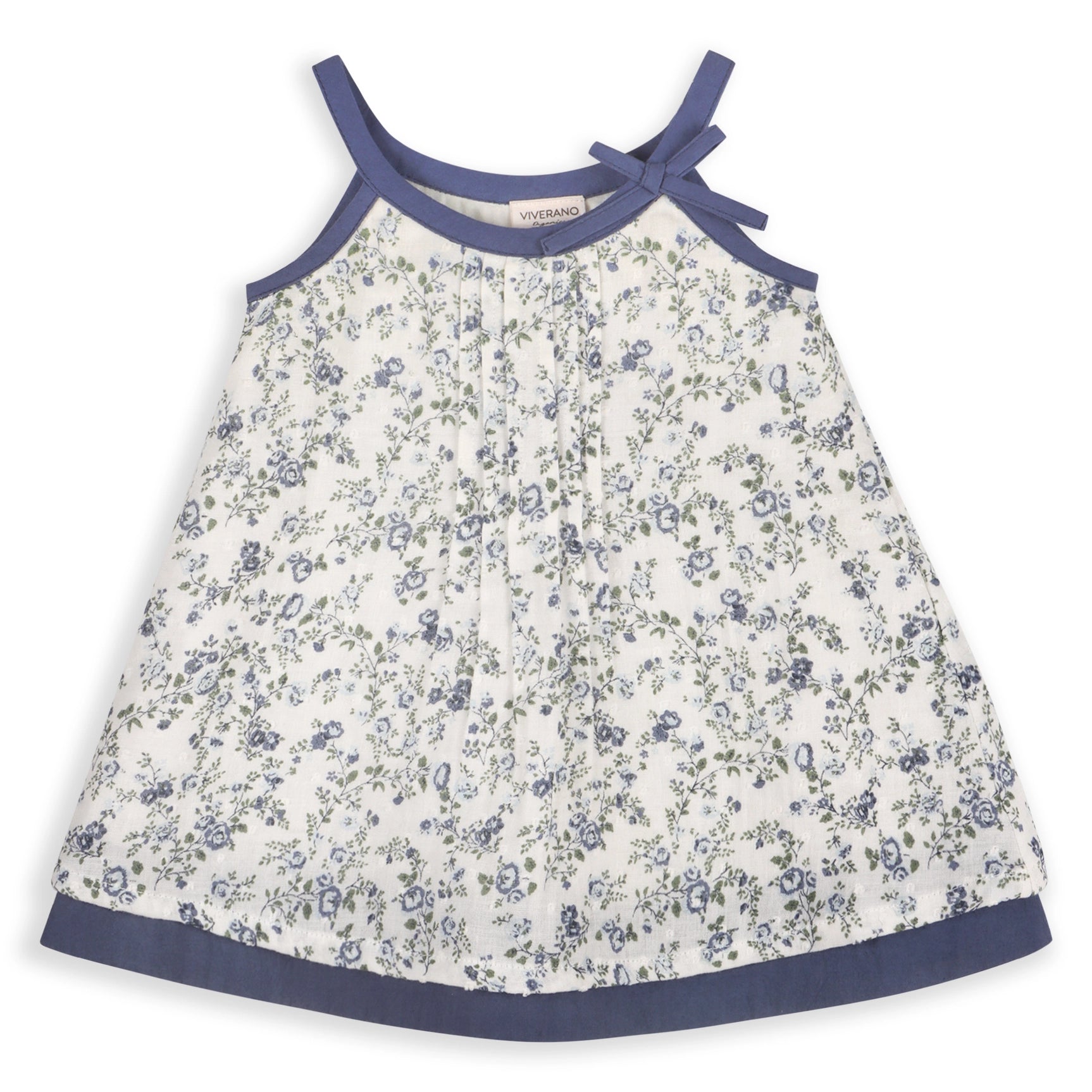 viverano, white with denim blue floral detail.  spaghetti straps
