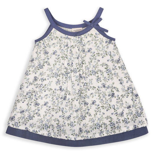 viverano, white with denim blue floral detail.  spaghetti straps
