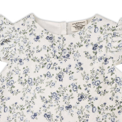 Viverano Organics Celia Floral Baby  Blouse w/Bow & Bloomer (Organic) – Navy Ditsy Floral