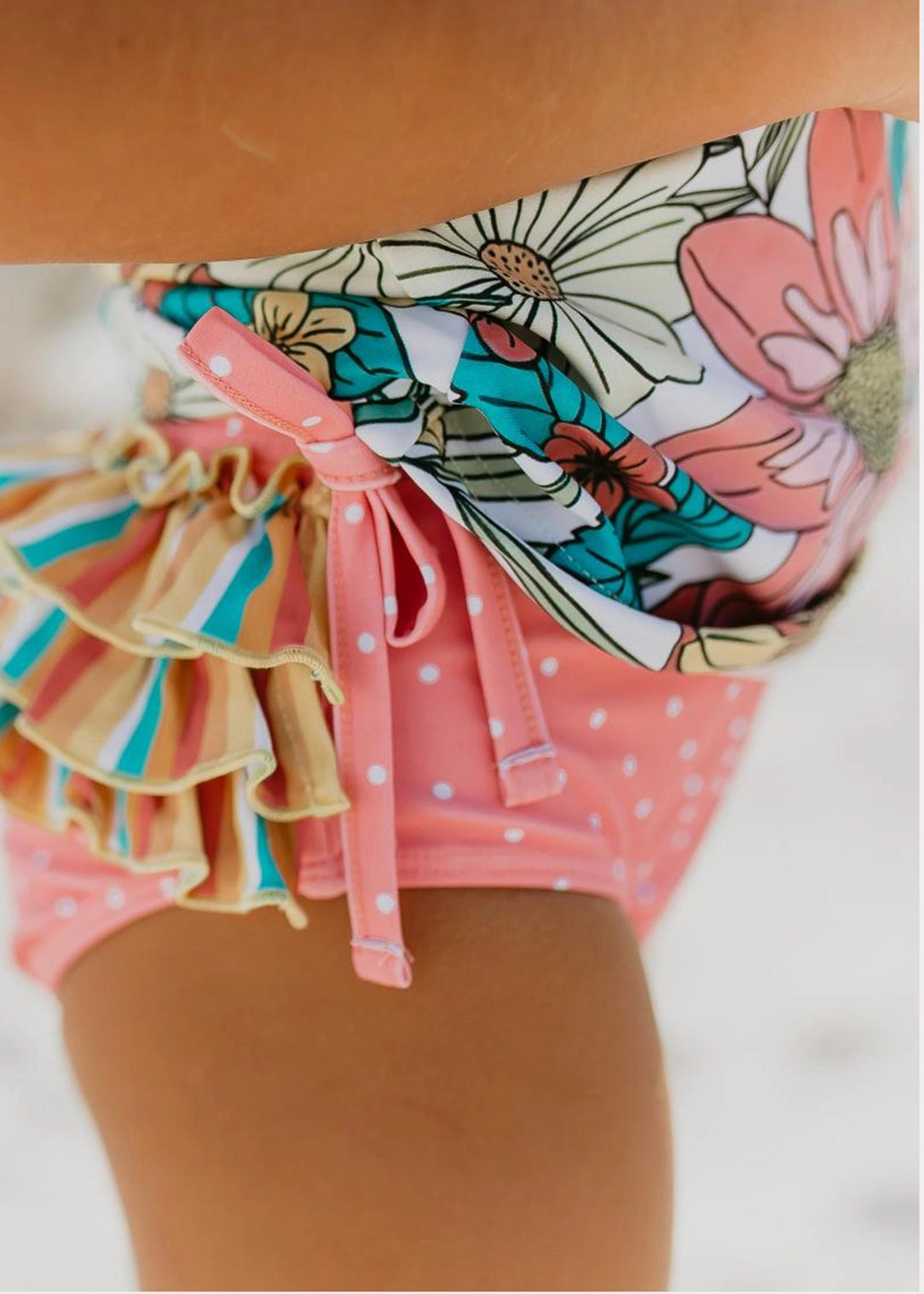 Oopsie Daisy Kid's Pink Tropical Rash Guard Ruffle Swimsuit