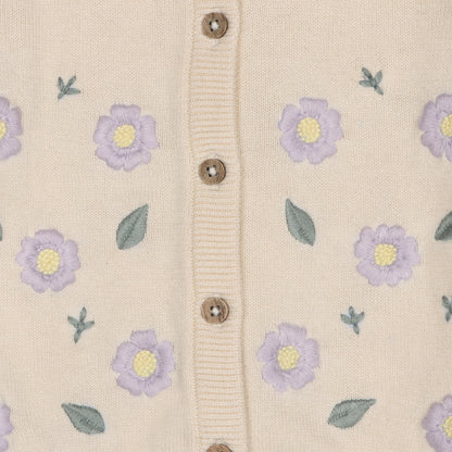 Viverano Organics Sweet Floral & Pointelle Knit Baby Cardigan (Organic Cotton) – Sweet Cream