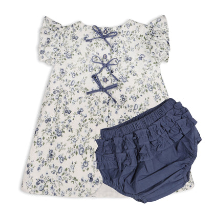 Viverano Organics Celia Floral Baby  Blouse w/Bow & Bloomer (Organic) – Navy Ditsy Floral