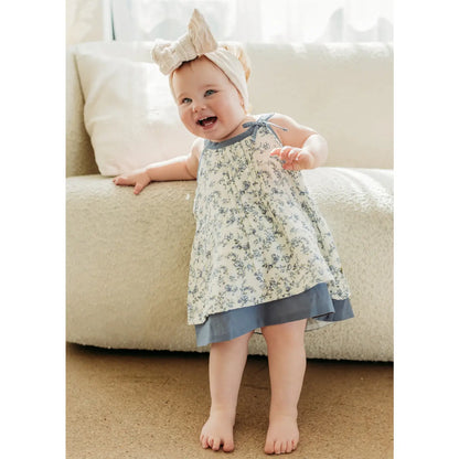 Viverano Organics Lyla Floral Muslin Baby Dress & Bloomer (Organic Cotton) – Navy Ditsy Floral