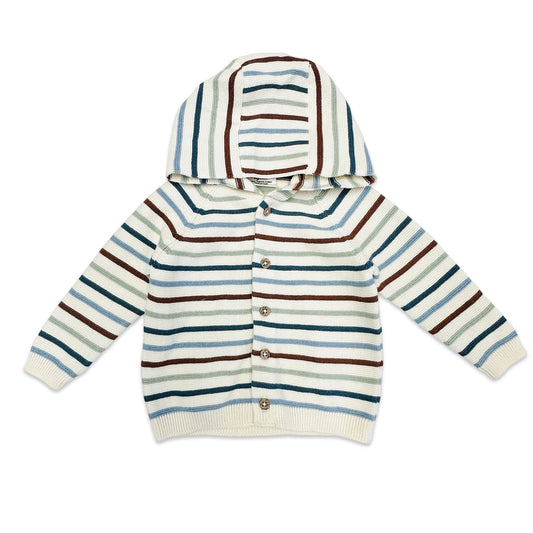 viverano, striped, hooded, sweater, cardigan, blues, brown,tans
