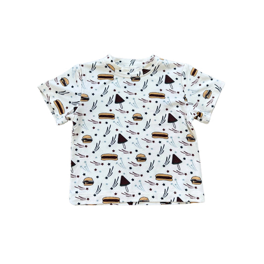 babysprouts, bamboo cotton, americana, hot dogs, burgers, popcicles, patriotic, tshirt
