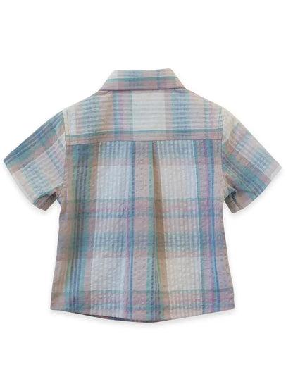 Beet World Collar Shirt - Arctic Blue Seersucker
