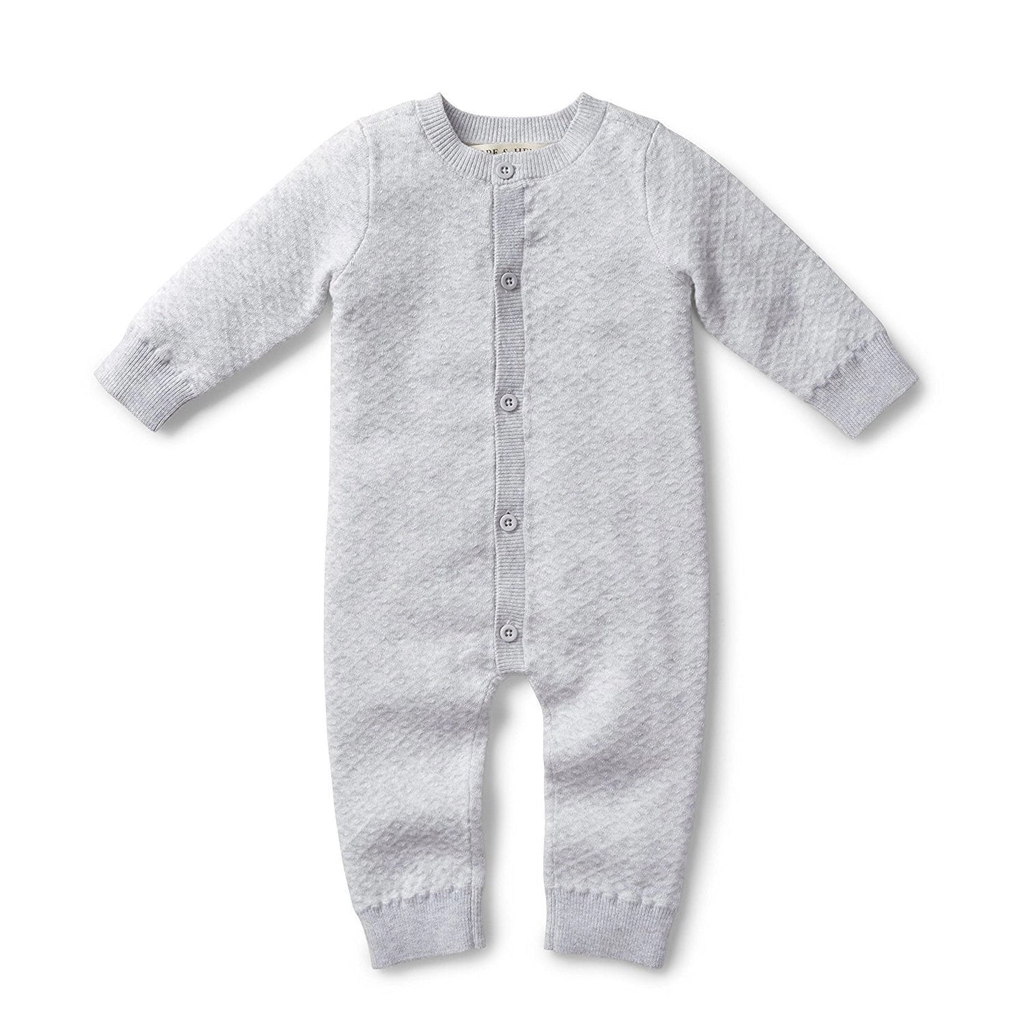 Hope and henry, jacquard, sweater, romper, full length buttons, gray, long sleeve, baby boy
