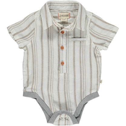 me and Henry helford cream and beige stripe collared onesie short sleeve