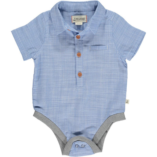 me and Henry helford pale chambray collared onesie
