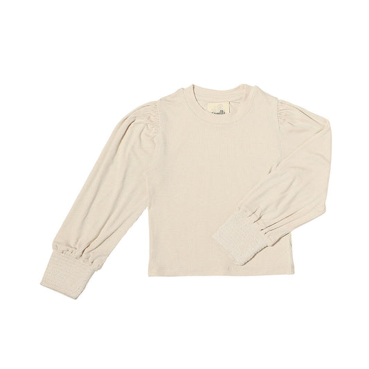 vignette, ivory,  bubble sleeve, long sleeve shirt