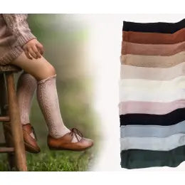knee high socks French lace dusty rose light pink, mauve
