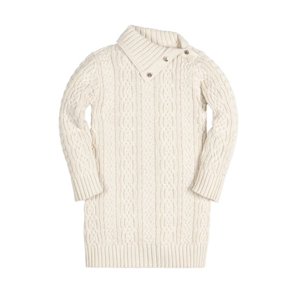 Hope and henry, cream, sweater dress, with split neck and cable design, girls, toddler, fall, winter