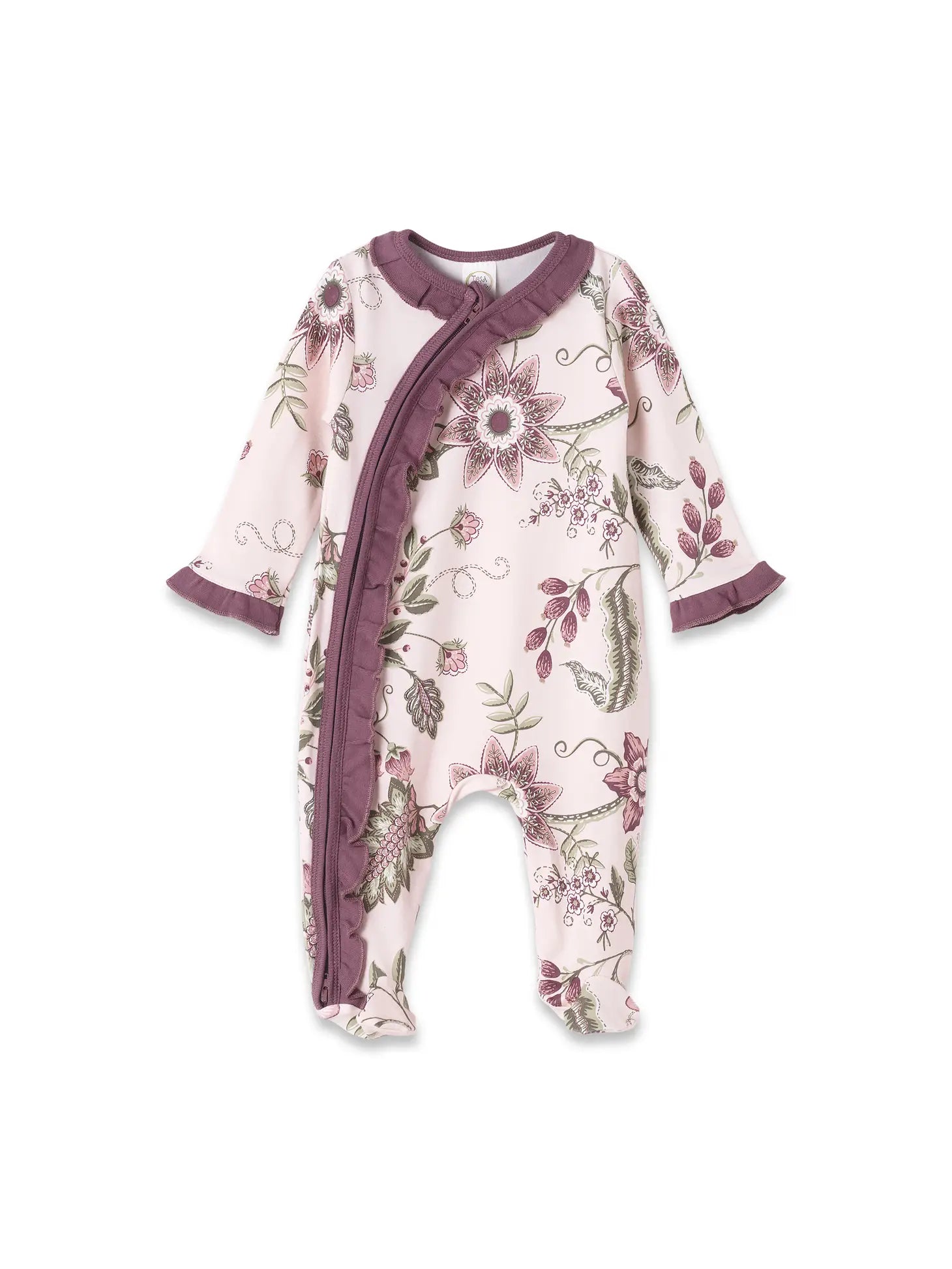 bamboo cotton purple plum floral zipper pjs romper ruffles