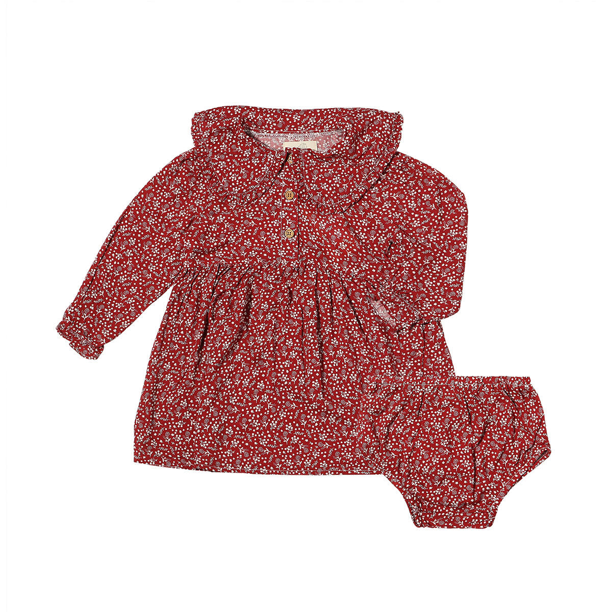 Vignette, dress, cranberry, floral. long sleeve, collar