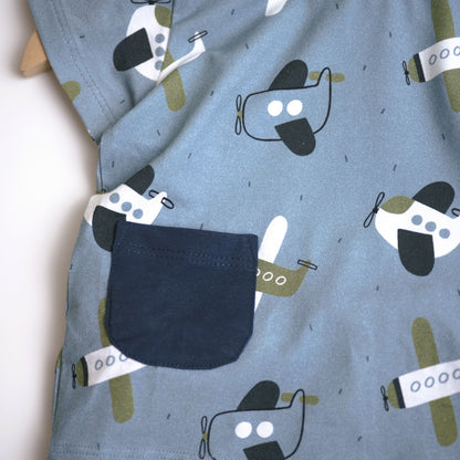 viverano organics children's navy two piece shorts and short sleeve shirt planes