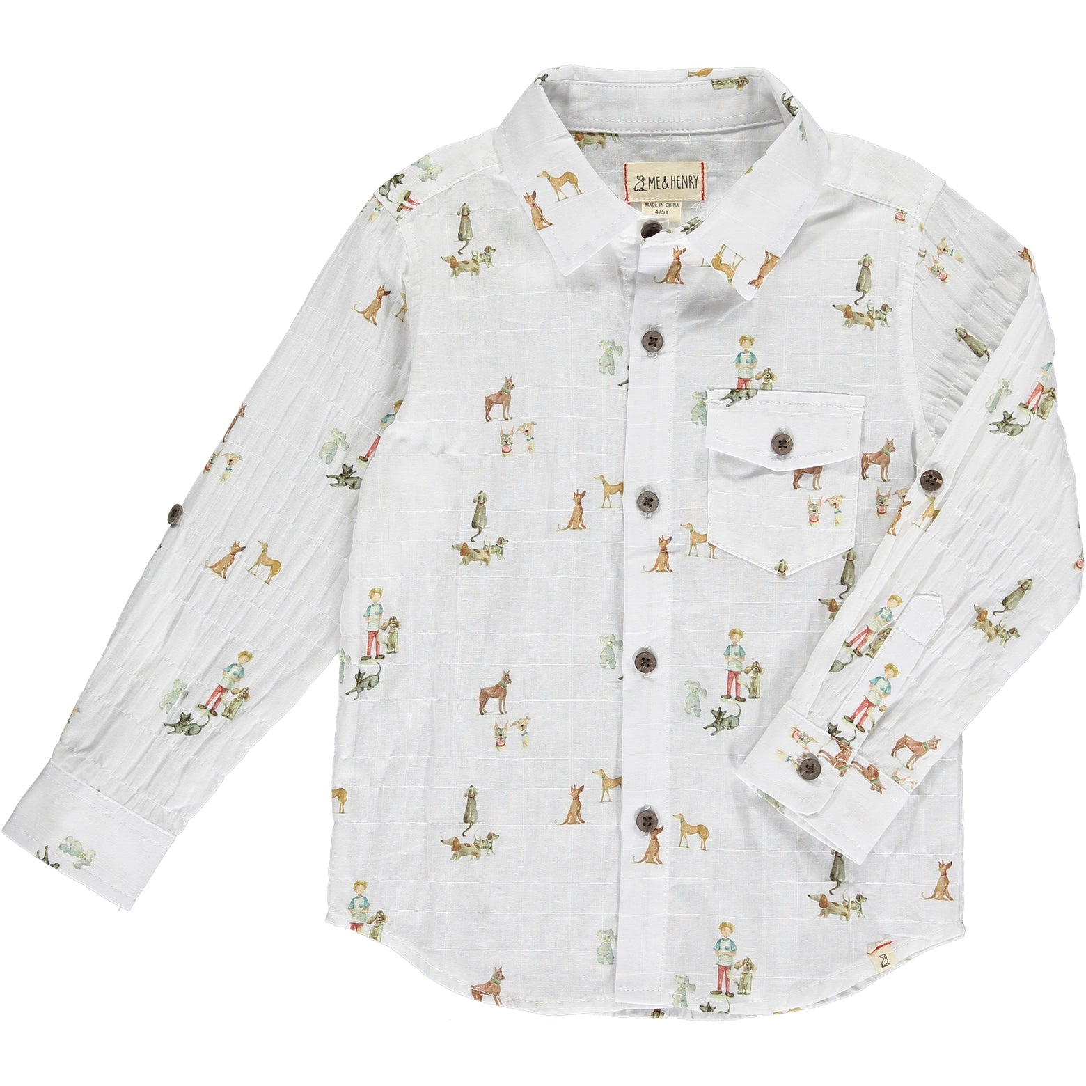 me and Henry boy collared button up long sleeve shirt with dogs 