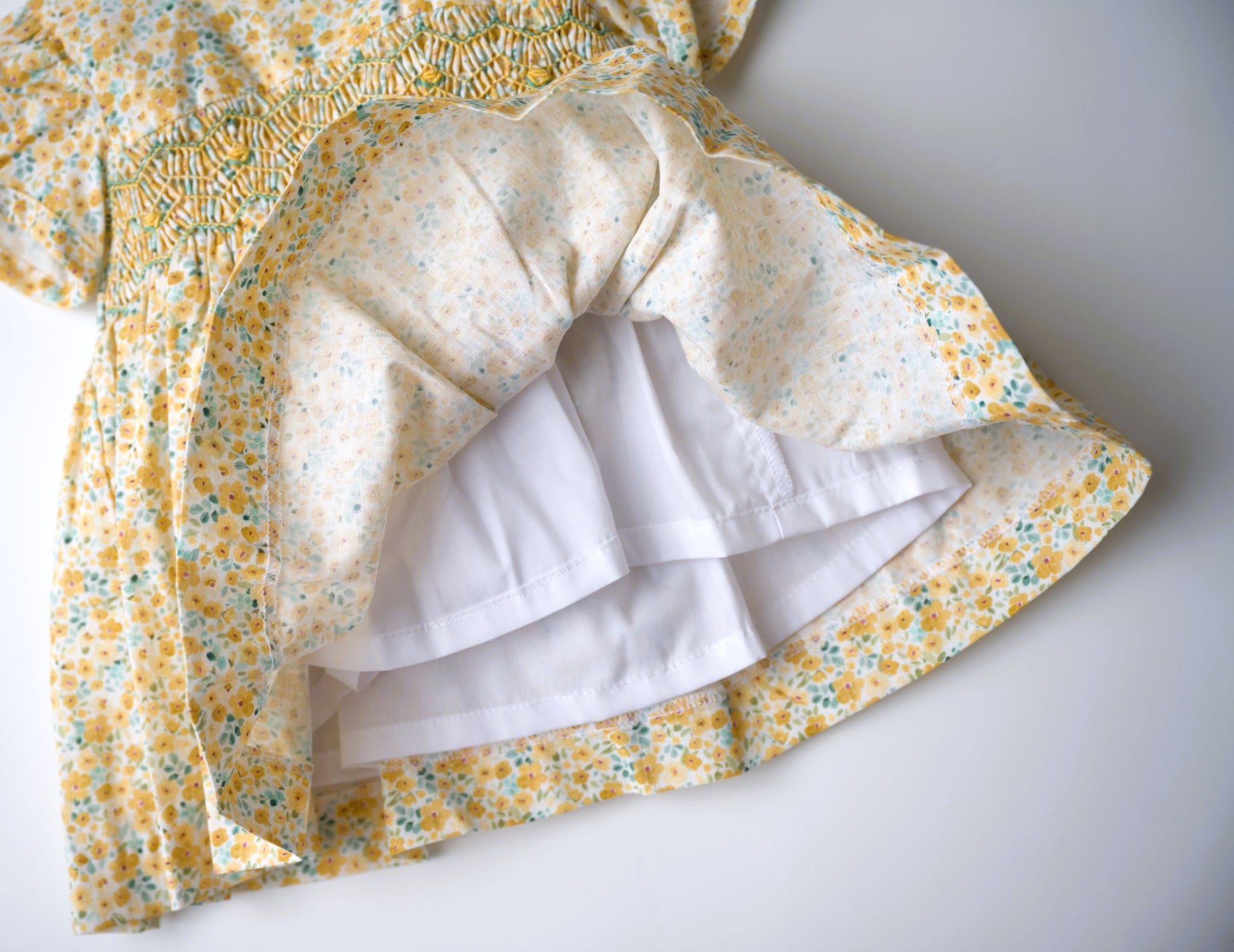 Smocked yellow classic dress amerelo, easter, spring, holiday,  floral, smocked, cap sleeves, heirloom
