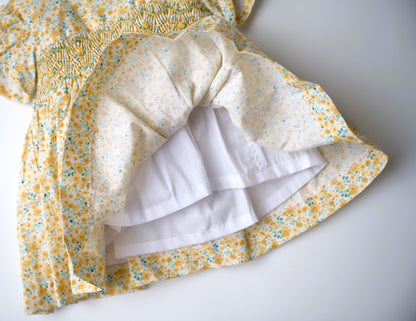 Smocked yellow classic dress amerelo, easter, spring, holiday,  floral, smocked, cap sleeves, heirloom
