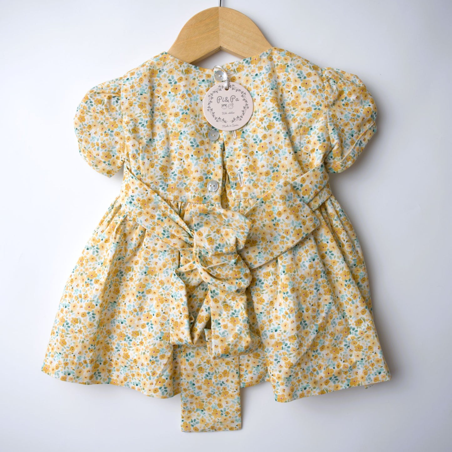 Smocked yellow classic dress amerelo, easter, spring, holiday,  floral, smocked, cap sleeves, heirloom
