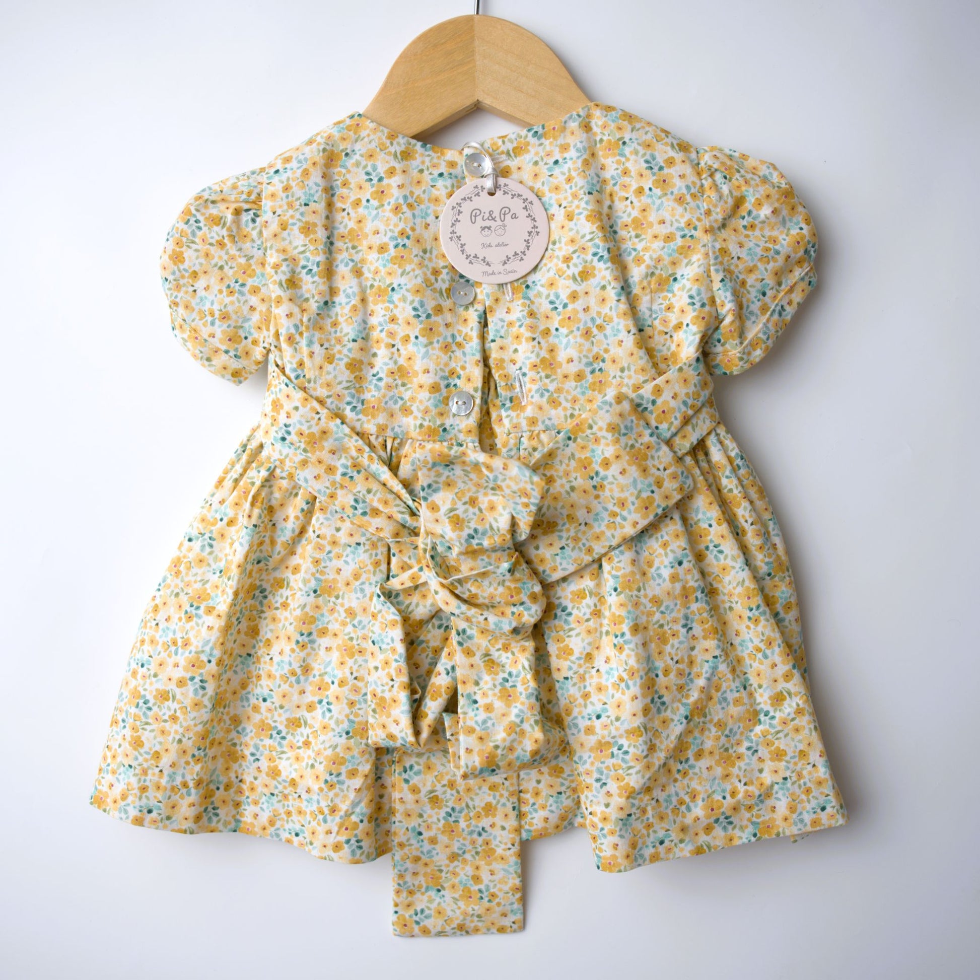 Smocked yellow classic dress amerelo, easter, spring, holiday,  floral, smocked, cap sleeves, heirloom
