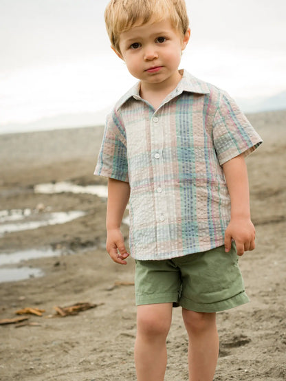 Beet World Collar Shirt - Arctic Blue Seersucker