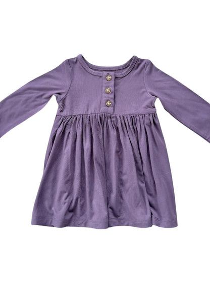 babysprouts plum henley dress baby girl's button neck long sleeve