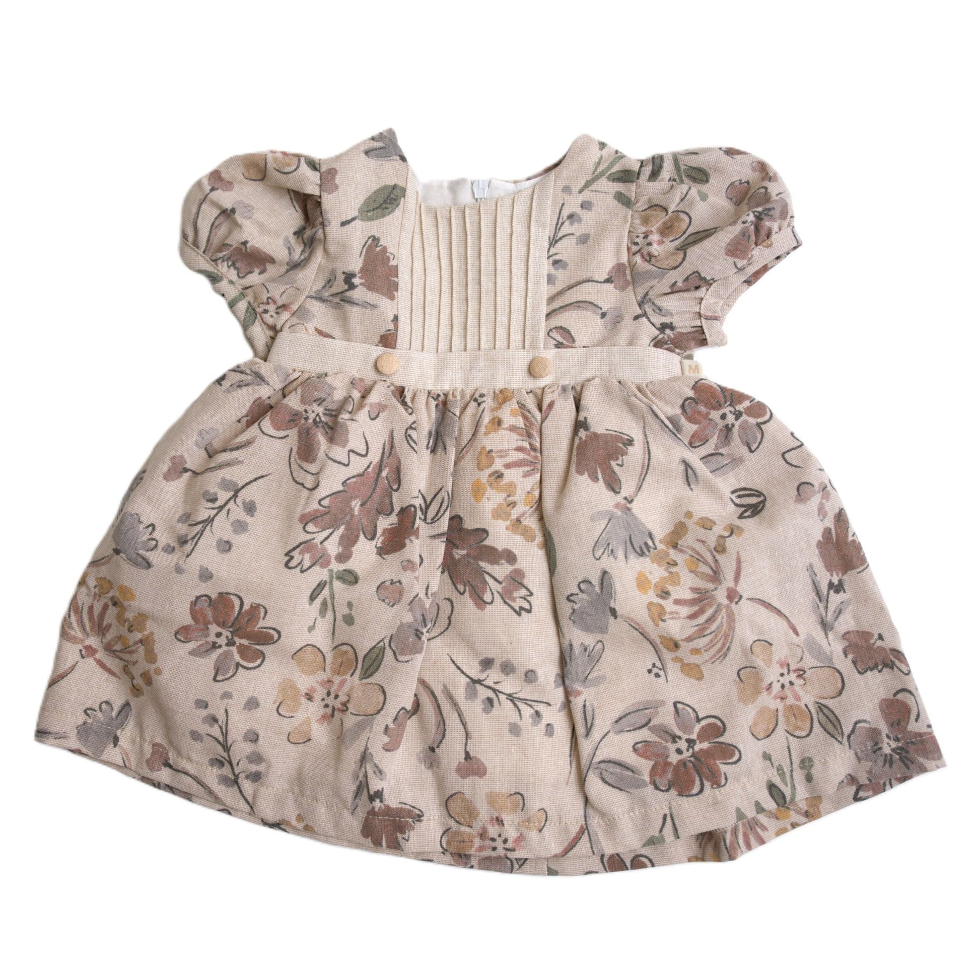 girls natural balloon linen dress fall dress floral brown dress