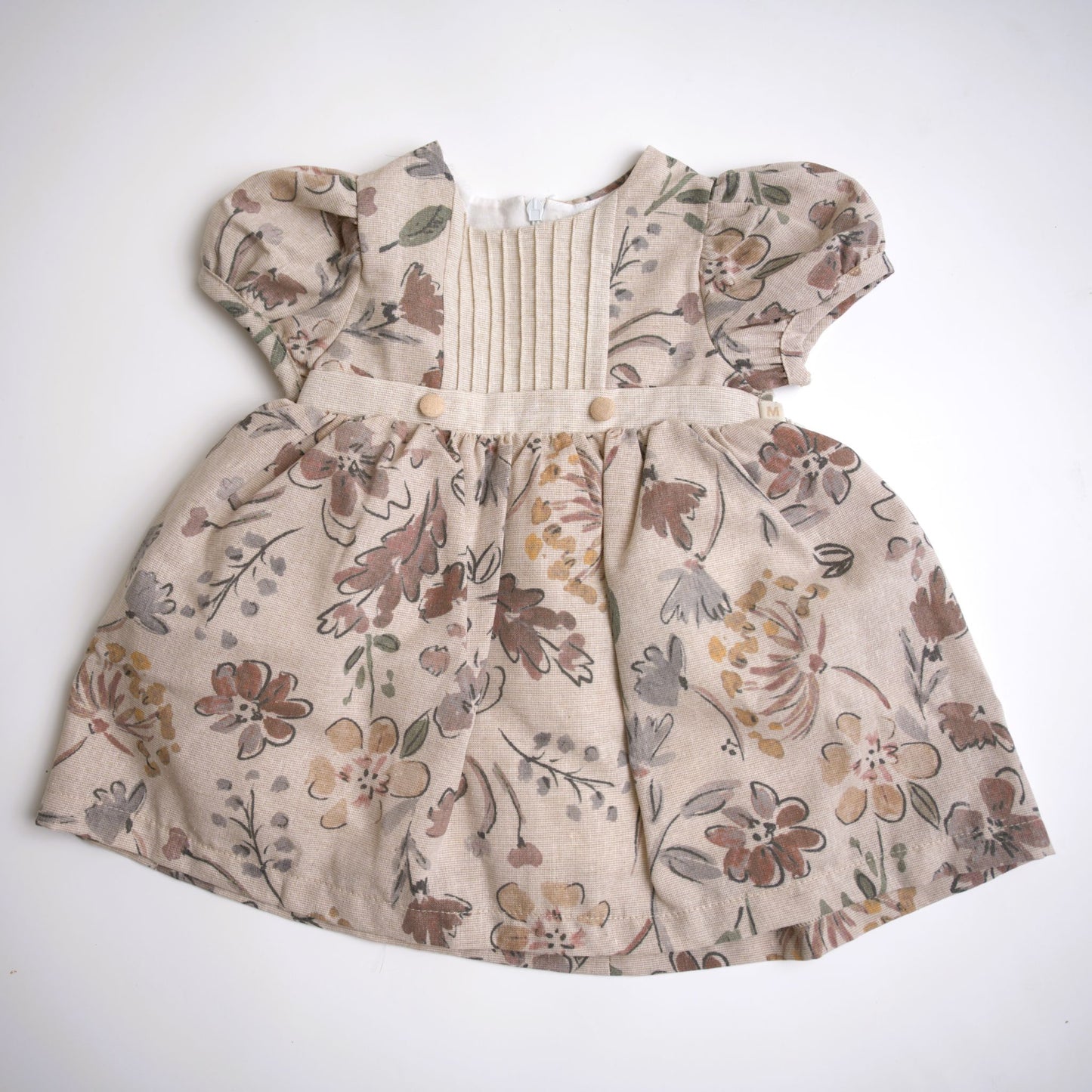 girls natural balloon linen dress fall dress floral brown dress