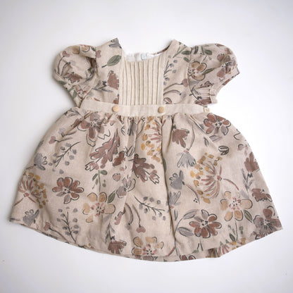 girls natural balloon linen dress fall dress floral brown dress
