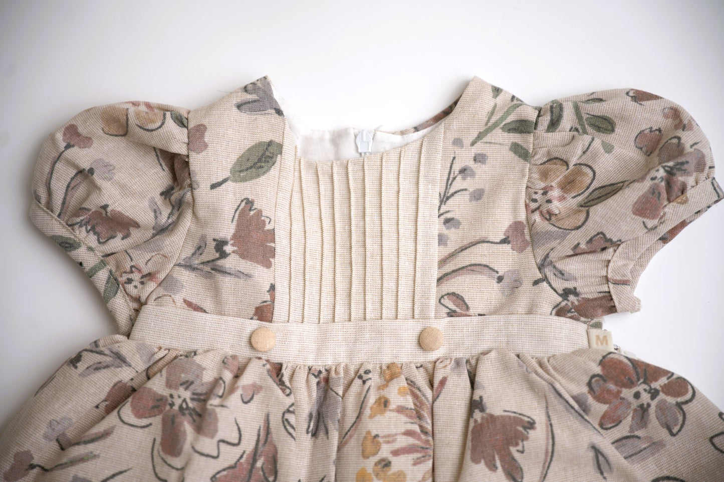 girls natural balloon linen dress fall dress floral brown dress