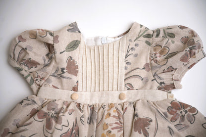 girls natural balloon linen dress fall dress floral brown dress