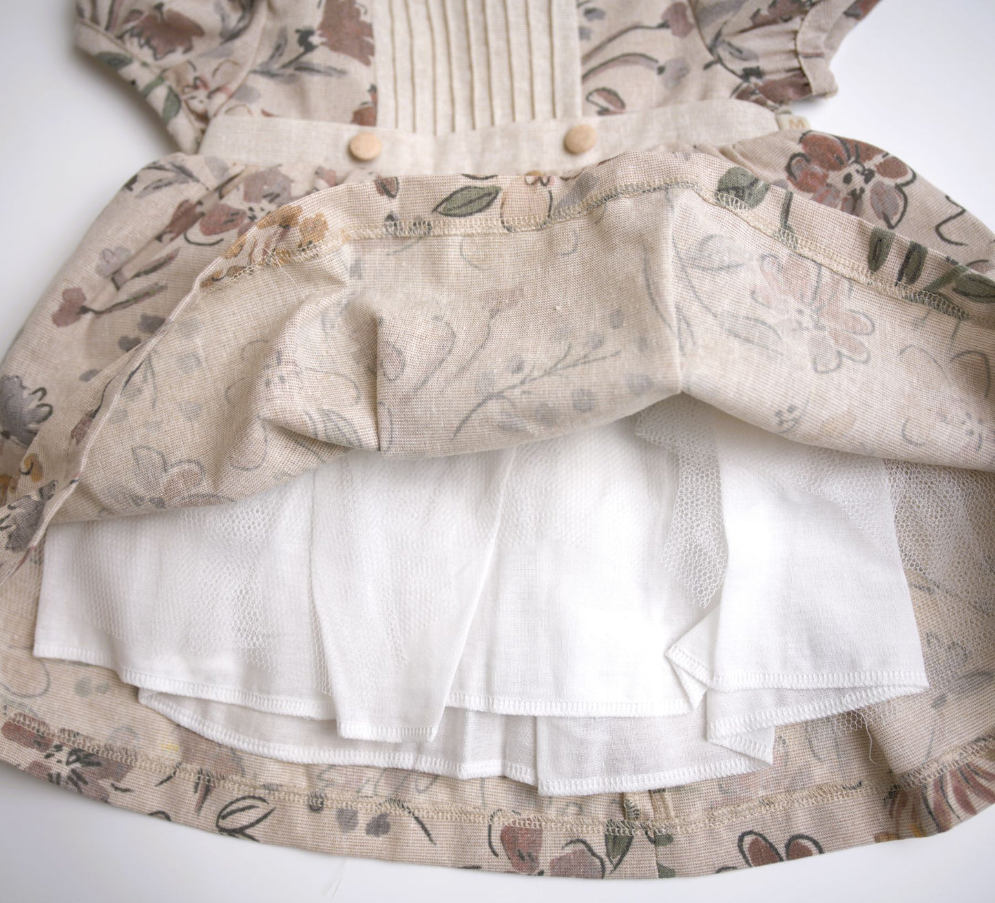 girls natural balloon linen dress fall dress floral brown dress