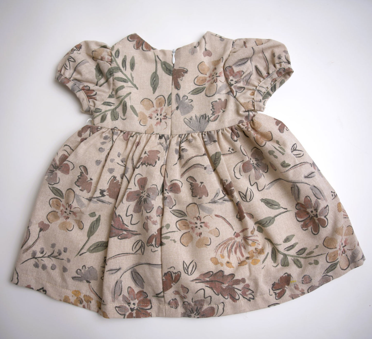 girls natural balloon linen dress fall dress floral brown dress