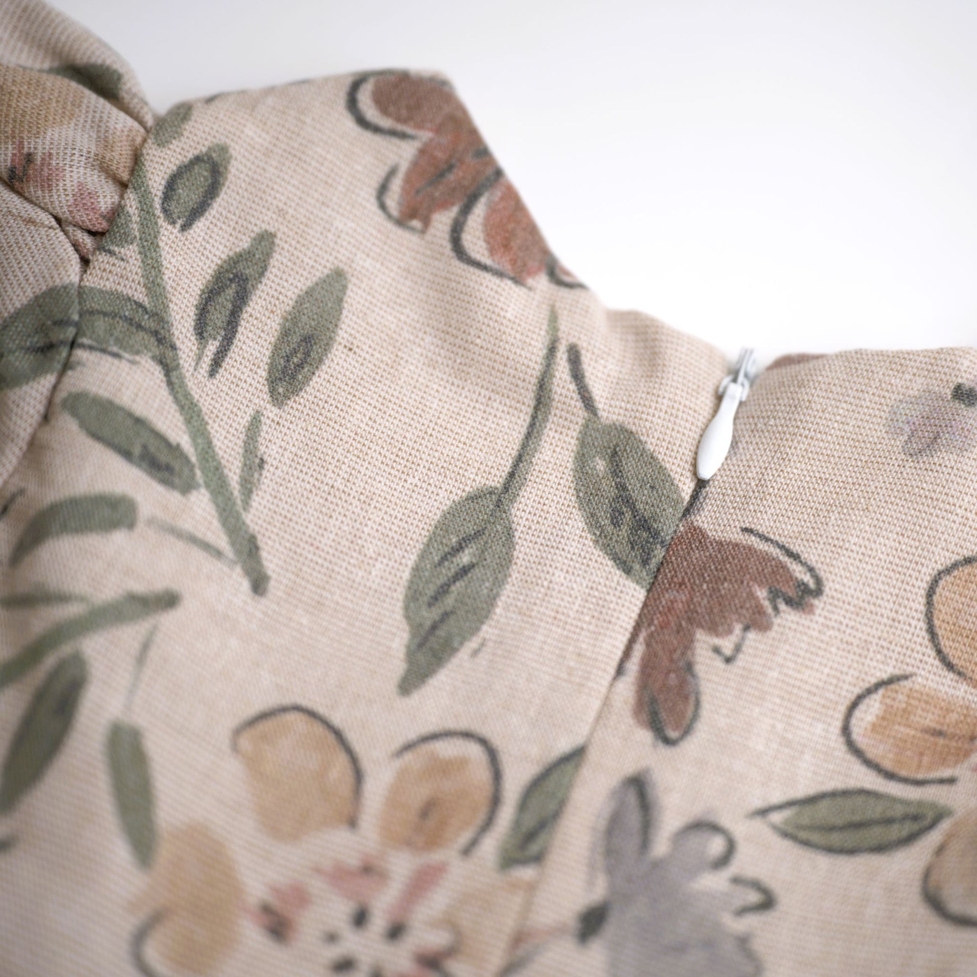 girls natural balloon linen dress fall dress floral brown dress