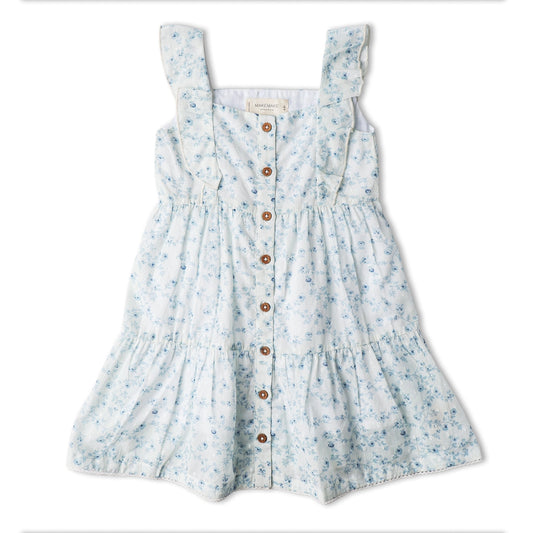 Makemake Organics Organic Flutter Buttoned Tiered Dress - Bluebelle
