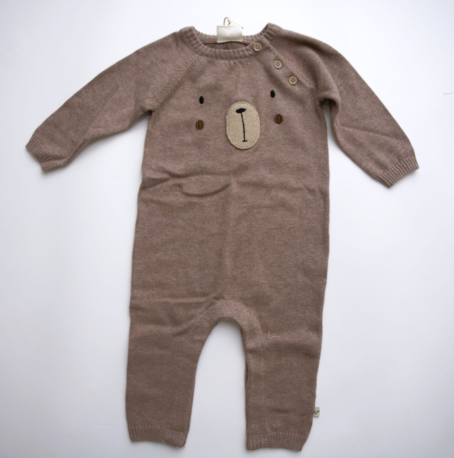Viverano Organics Bear Embroidered Long Sleeve Knit Jumpsuit