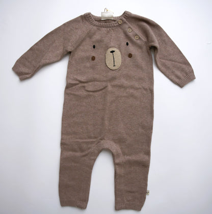 Viverano Organics Bear Embroidered Long Sleeve Knit Jumpsuit